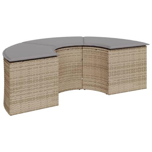 Sofasæt til haven 2 dele halvrund polyrattan beige