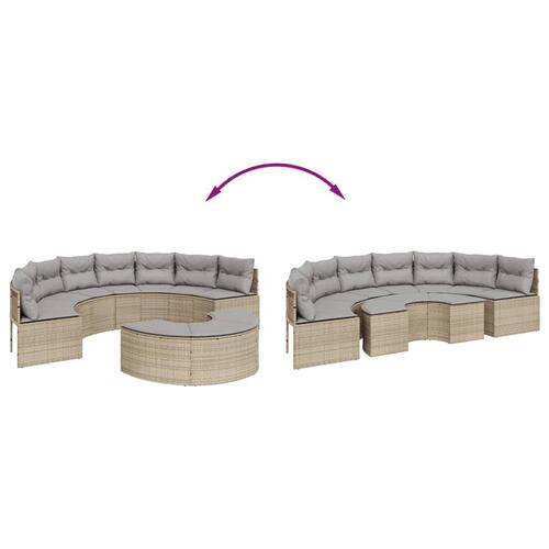 Sofasæt til haven 2 dele halvrund polyrattan beige