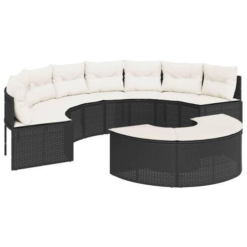 Sofasæt til haven 2 dele halvrund polyrattan sort