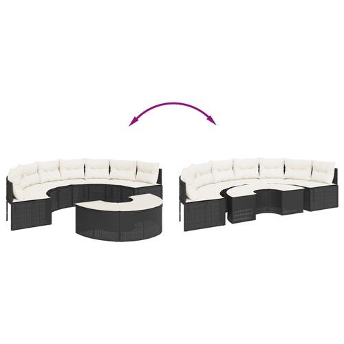 Sofasæt til haven 2 dele halvrund polyrattan sort