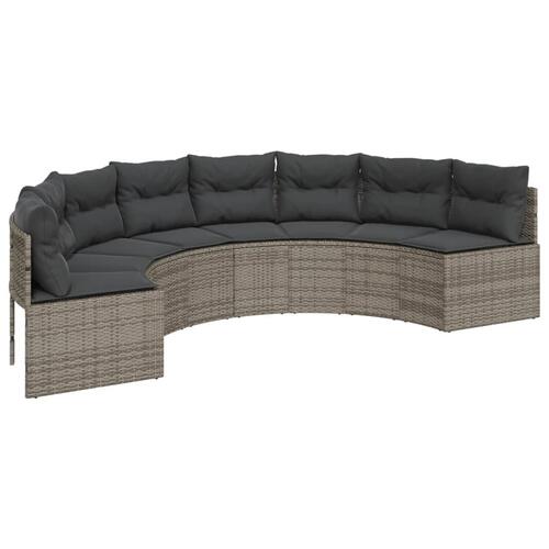 Havesofa med bord og hynder halvrund polyrattan grå