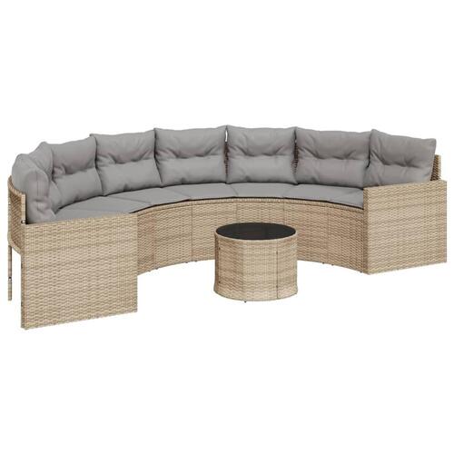 Havesofa med bord og hynder halvrund polyrattan beige