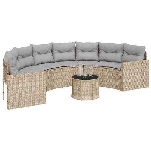 Havesofa med bord og hynder halvrund polyrattan beige