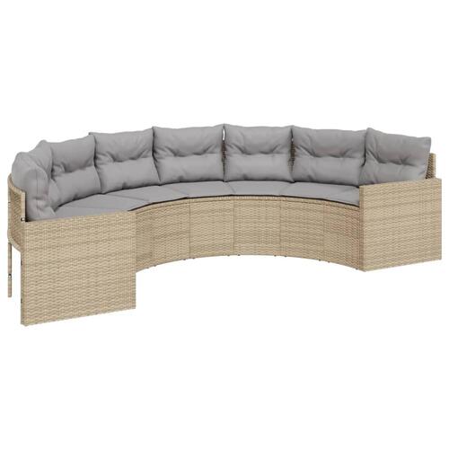 Havesofa med bord og hynder halvrund polyrattan beige
