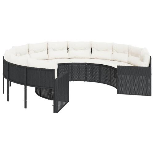 Havesofa med hynder rund polyrattan sort