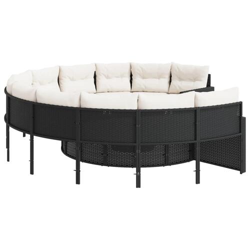 Havesofa med hynder rund polyrattan sort