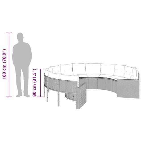 Havesofa med hynder rund polyrattan sort