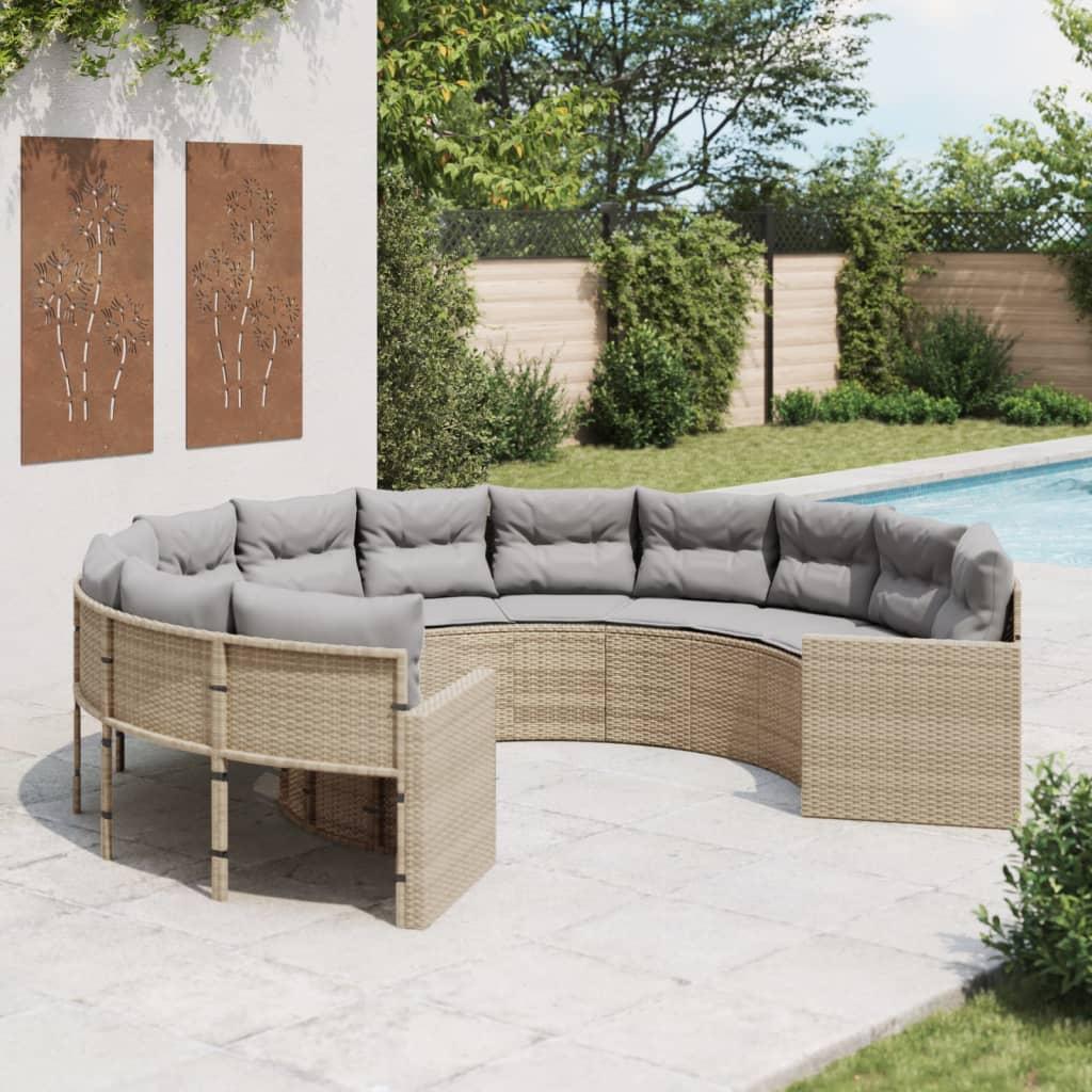 Havesofa med hynder rund polyrattan beige