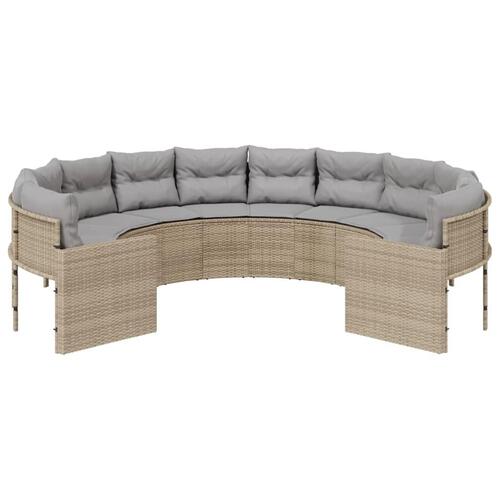 Havesofa med hynder rund polyrattan beige