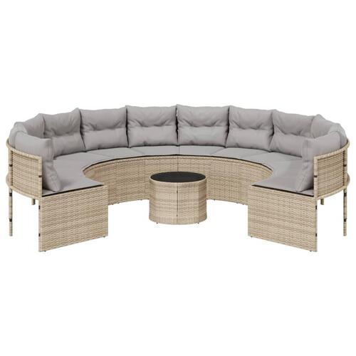 Havesofa med bord og hynder rund polyrattan beige