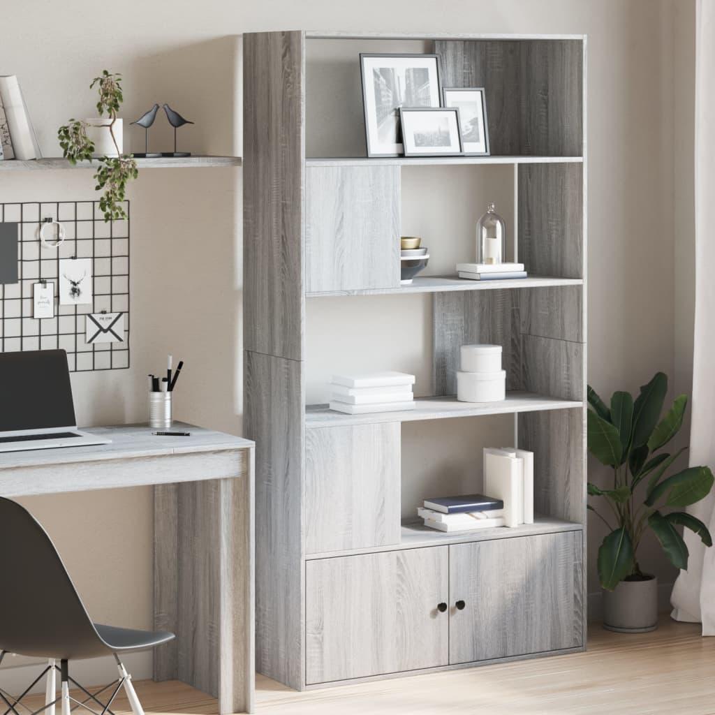 Bogreol med skab 100 x 36 x 189 cm i konstrueret træ grå sonoma-eg