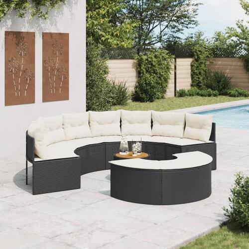 Sofasæt til haven 3 dele halvrund polyrattan sort