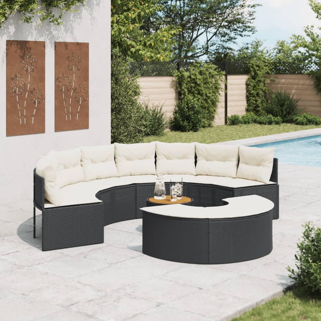 Sofasæt til haven 3 dele halvrund polyrattan sort