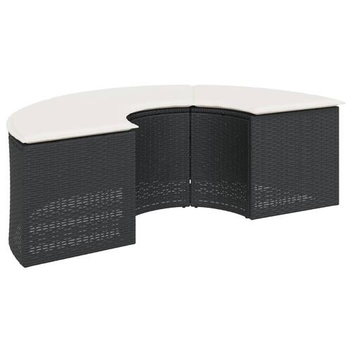 Sofasæt til haven 3 dele halvrund polyrattan sort