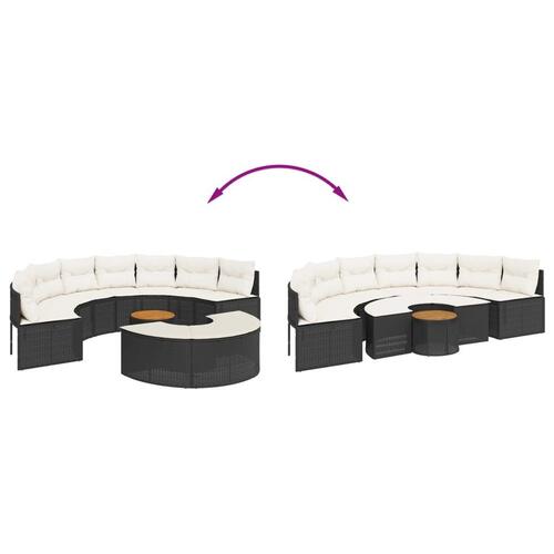 Sofasæt til haven 3 dele halvrund polyrattan sort