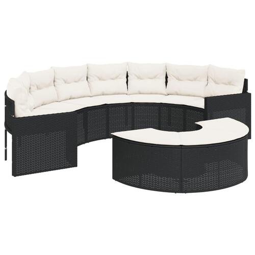 Havesofa med hynder halvrund polyrattan sort