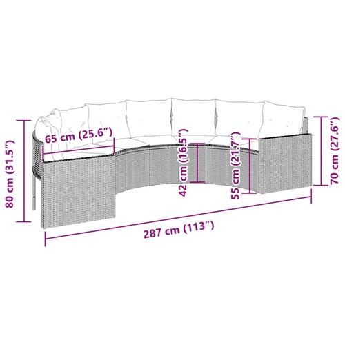 Havesofa med hynder halvrund polyrattan sort