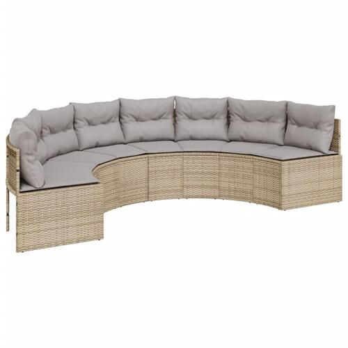 Havesofa med hynder halvrund polyrattan beige