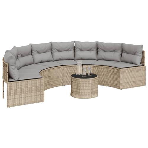 Havesofa med hynder halvrund polyrattan beige