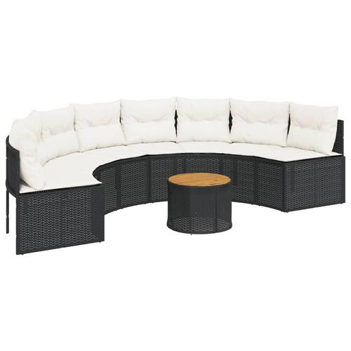Havesofa med bord og hynder halvrund polyrattan sort