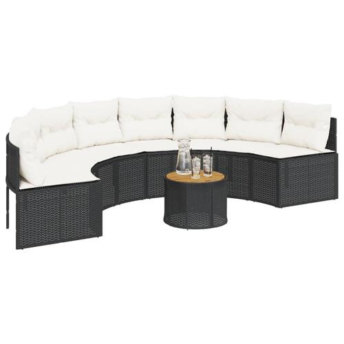 Havesofa med bord og hynder halvrund polyrattan sort