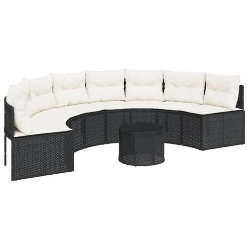 Havesofa med bord og hynder halvrund polyrattan sort
