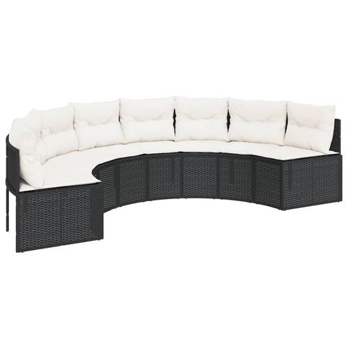 Havesofa med bord og hynder halvrund polyrattan sort