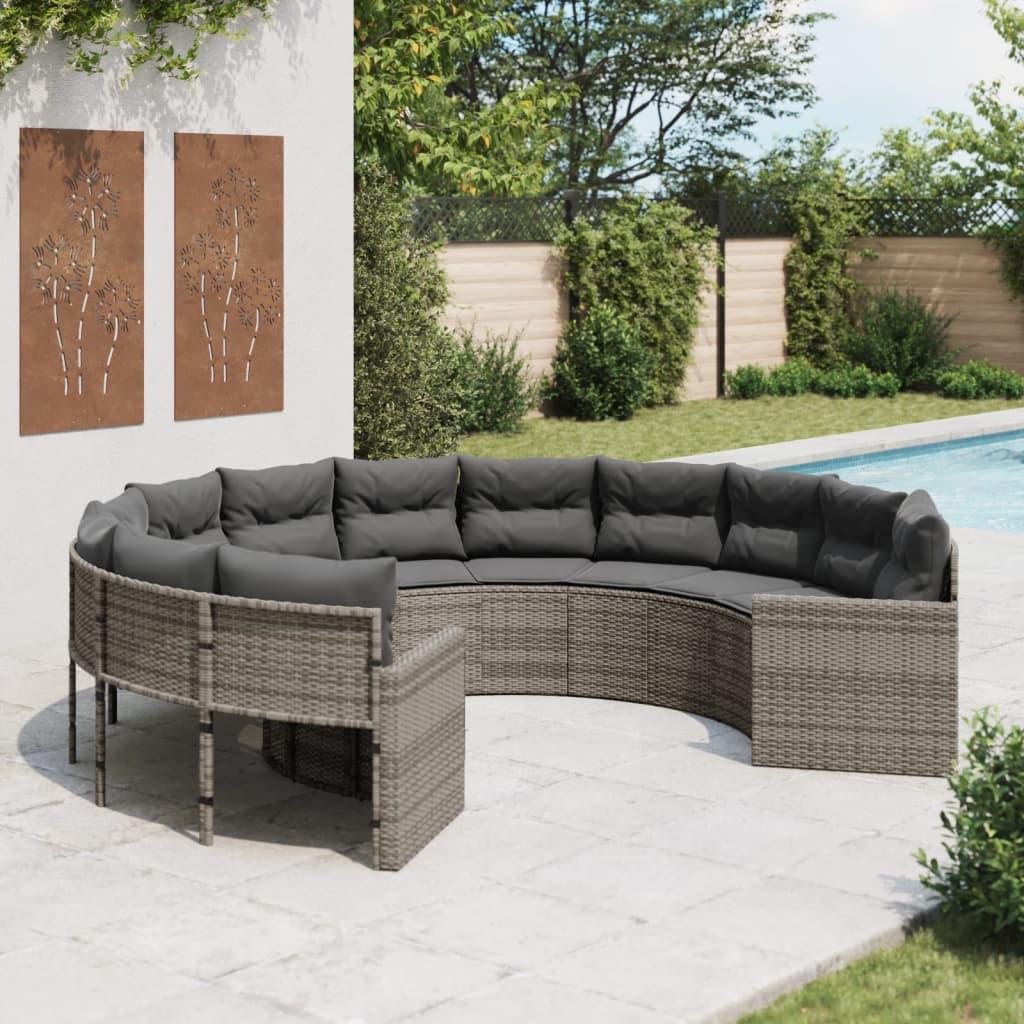 Havesofa med hynder rund polyrattan grå
