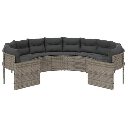 Havesofa med hynder rund polyrattan grå