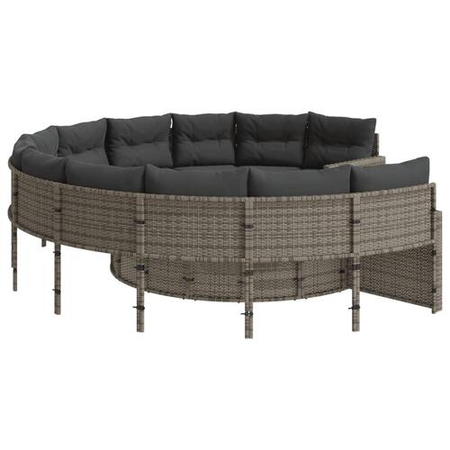 Havesofa med hynder rund polyrattan grå