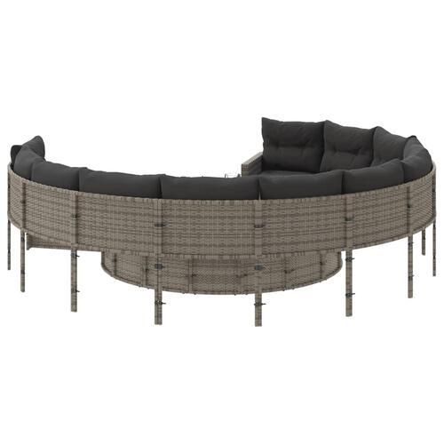 Havesofa med hynder rund polyrattan grå