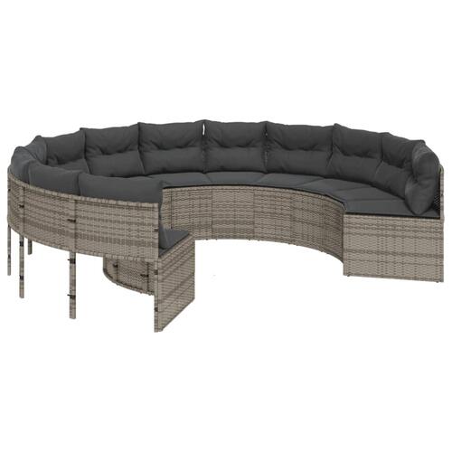 Havesofa med bord og hynder rund polyrattan grå