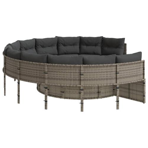 Havesofa med bord og hynder rund polyrattan grå