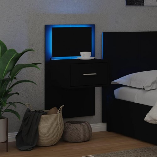 Væghængt sengebord med LED-lys - sort