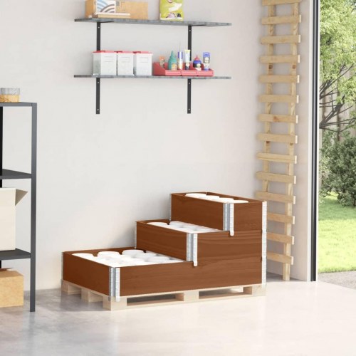 Højbed 120x80 cm 3 niveauer massivt fyrretræ brun