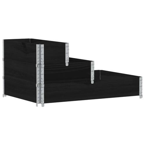 Højbed 120x80 cm 3 niveauer massivt fyrretræ sort