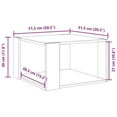 Sofabord i hvidt konstrueret træ - 51,5 × 51,5 × 30 cm med opbevaringshylde