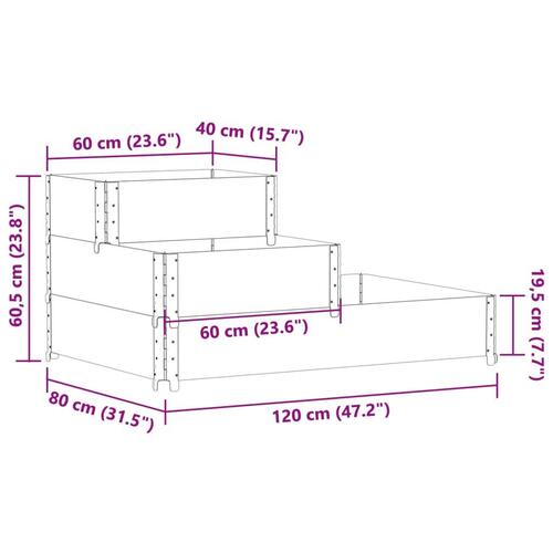 Højbed 120x80 cm 3 niveauer massivt fyrretræ sort
