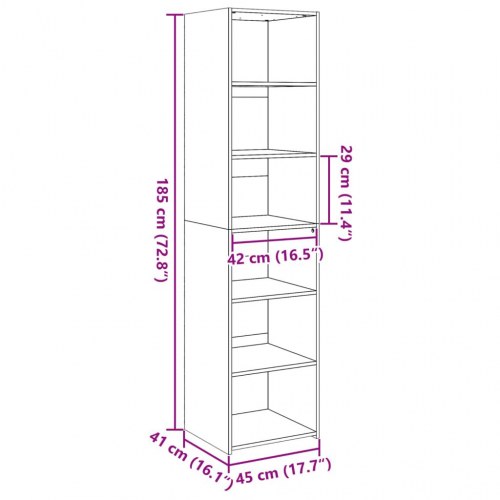 Reol 45 x 41 x 185 cm - betongrå