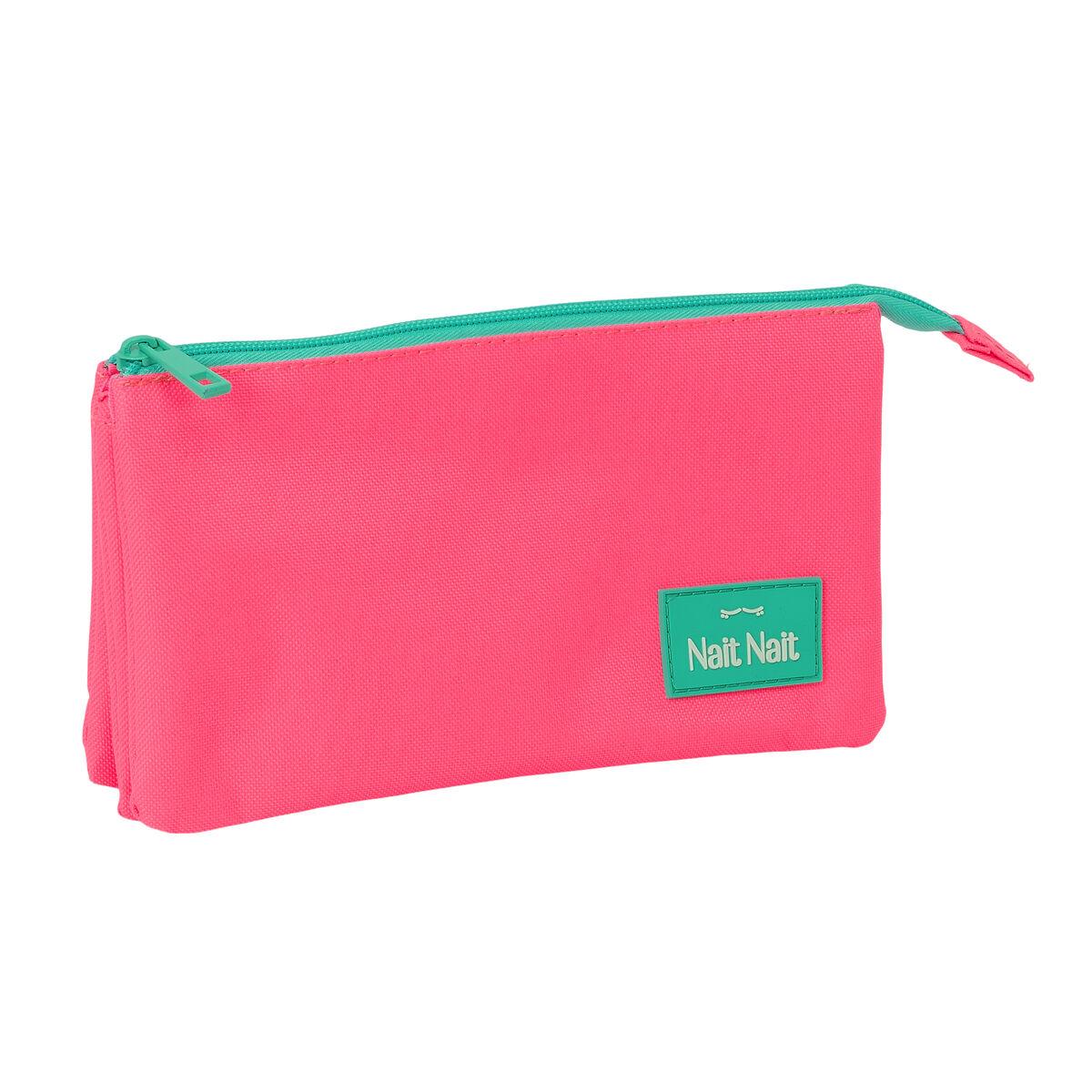 Nait Nait tredobbelt penalhus - rosa fluor/pink, 22 × 12 × 3 cm