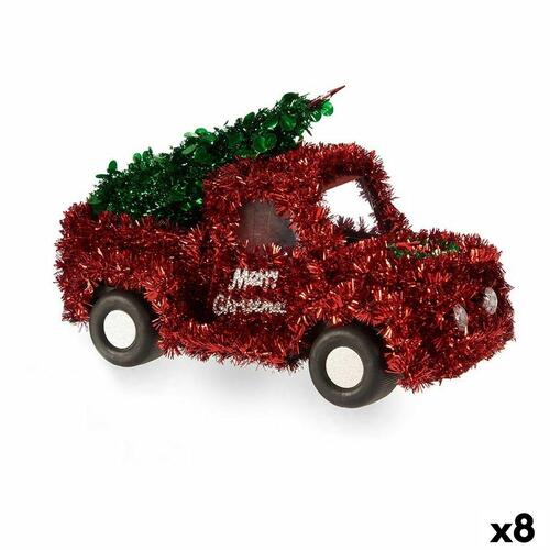 Krist+ juledekoration - rød/grøn varevogn med lametta, 15 × 18 × 27 cm (8 stk.)