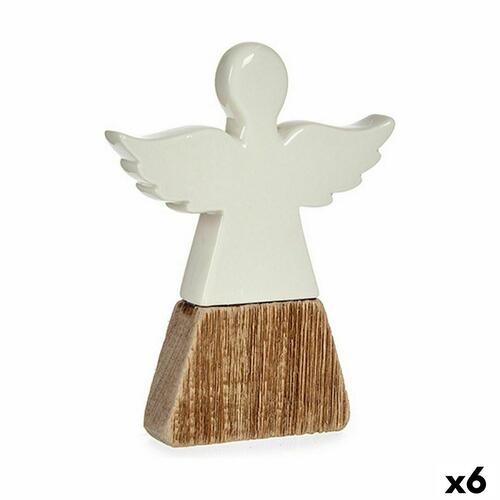 Dekorativ figur Engel Hvid Brun Træ Keramik 2,5 x 18 x 15 cm (6 enheder)