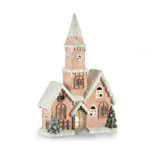 Juledekoration med LED - Krist+ rosa hus med tårn, 21 × 77 × 48 cm