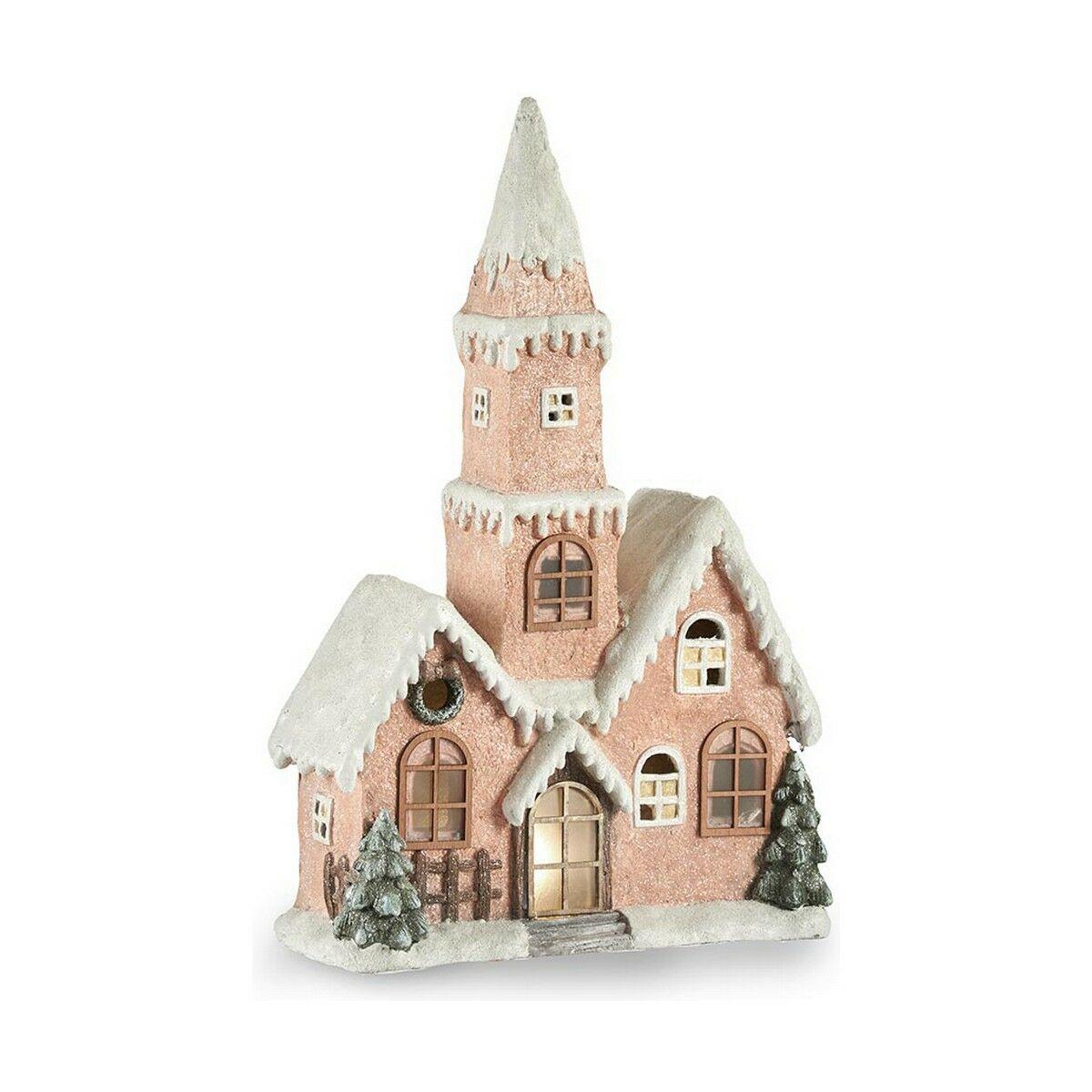 Juledekoration med LED - Krist+ rosa hus med tårn, 21 × 77 × 48 cm