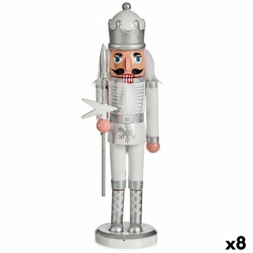 Dekorativ figur Nøddeknækker Hvid Sølvfarvet Plastik 12,5 x 40 x 9 cm (8 enheder)