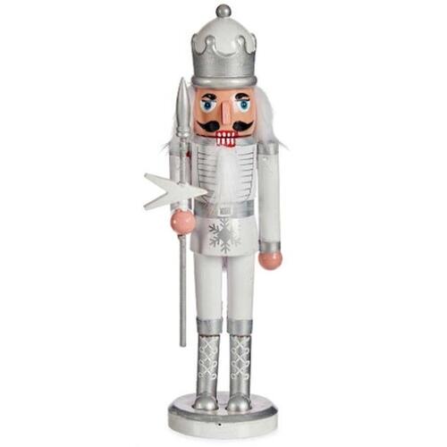 Dekorativ figur Nøddeknækker Hvid Sølvfarvet Plastik 12,5 x 40 x 9 cm (8 enheder)