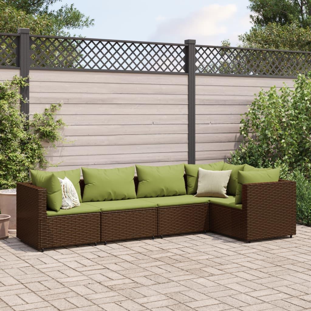 Loungesæt Til Haven 6 Dele Med Hynder Polyrattan Brun - Brun og grøn / 3x hjørnedel 2x midterdel