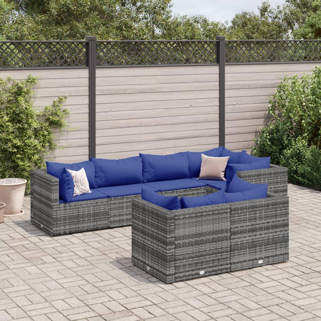 Loungesæt til haven 7 dele med hynder polyrattan grå