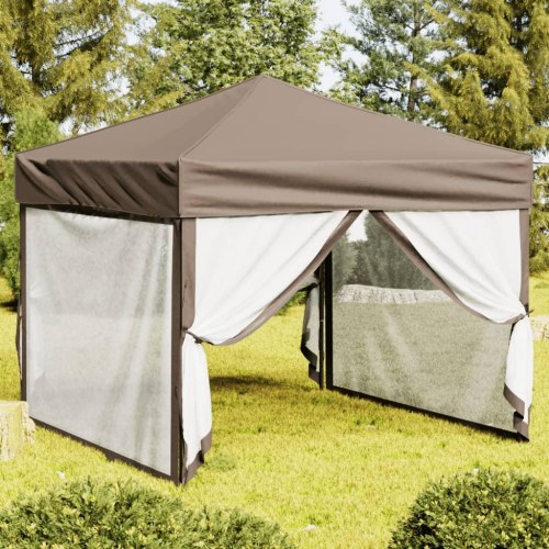 Foldbart festtelt med sidevægge 3 × 3 m - gråbrun