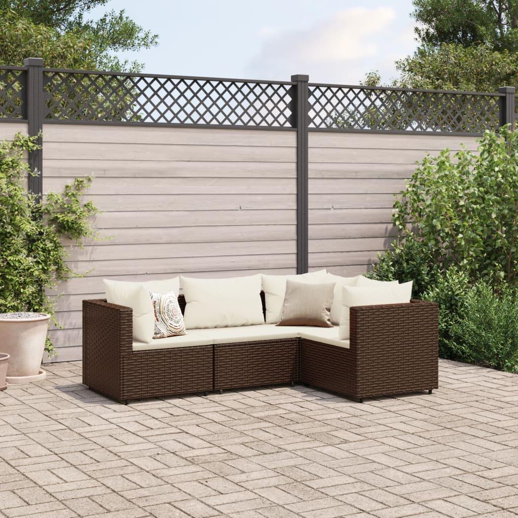 Loungesæt Til Haven 6 Dele Med Hynder Polyrattan Brun - Brun og cremefarvet / 3x hjørnedel midterdel